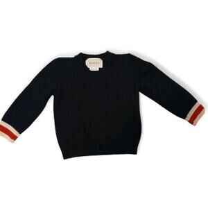 Gucci 100% Wool Dressing Sweater Boy Baby 6-9 Month Navy Blue Web Trim Authentic